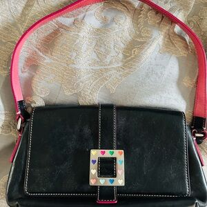Dooney & Bourke Black and Pink Shoulder Bag with Decorative Buckle
